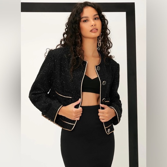 NWOT Women’s Small SHEIN Contrast Piping Single Breasted Placket Tweed Overcoat - Picture 4 of 13